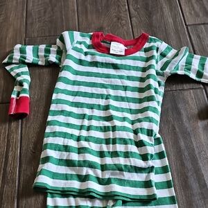 Hanna Andersson Green & White Striped Kids Pajama Set with Red Trim